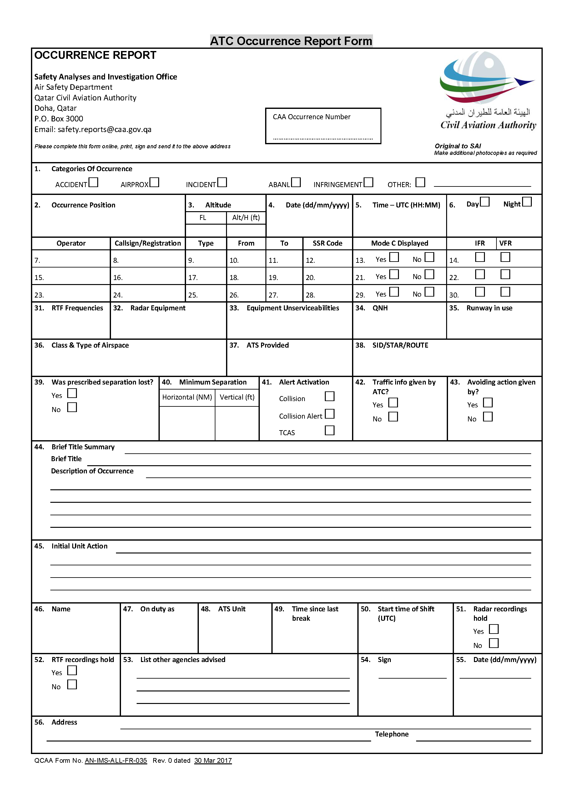 AIR TRAFFIC INCIDENTS